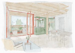 Aquarellzeichnung Wohnung Semiramis