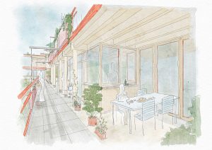 Aquarellzeichnung Quartierweg Semiramis